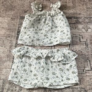 Baby Girls Two-Piece Floral Ruffle Top & Shorts Set